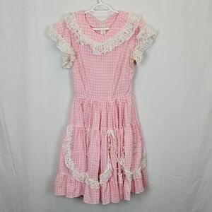 Vintage Handmade Pink Gingham Western Square Dance Swing Dress